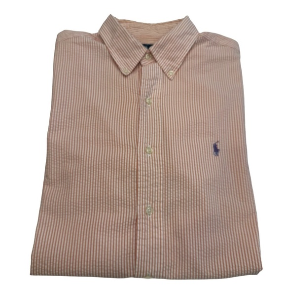 Ralph Lauren Seersucker Shirt Mens Sz M short sleeve button down Pink/white - Picture 2 of 11